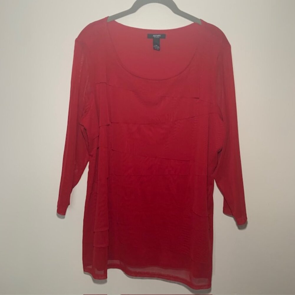 Alfani Women New Years Eve Holiday Christmas Tiered Top Mesh Sleeves - Size 2X
